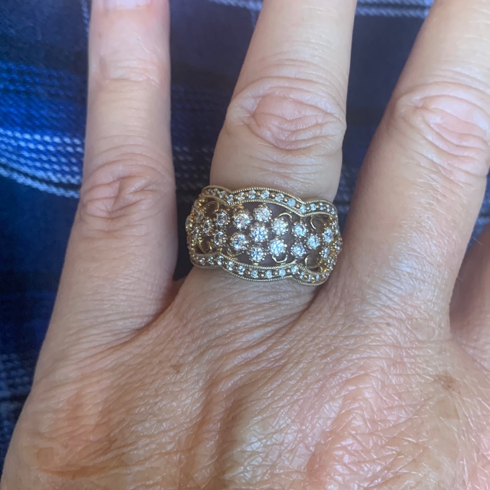 Sterling Silver Scallop CZ Flower Swirl Ring